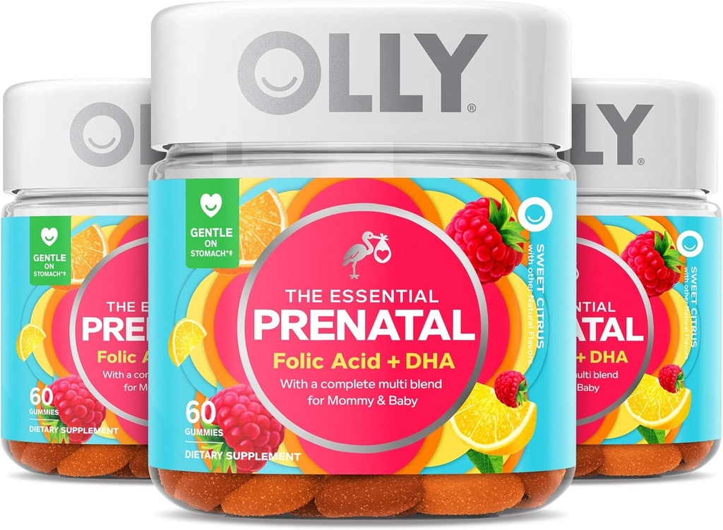 Gomma Multivitamina Prenatale Olly, Acido Folico, Vitamina D, Omega DHA, Supplemento masticabile, Citrus 60 Gummies 3 Conte