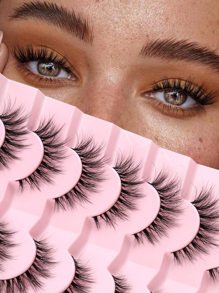 Ciglia Natural Cat Ciglia Ciglia Desiderate Ciglia 15mm Ciglia False Ciglia Squisite Ciglia 3D Volume Strip Ciglia Ciglia sottile in cotone Band Ciglia Soft Fake Ciglia False Confezione 7 Coppie Siligli