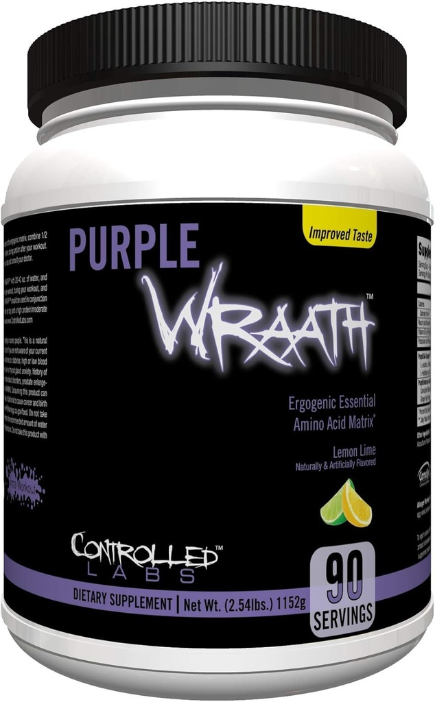 CONTROLLED LABS Purple Wraath, BCAA e EAA Amino Acid Supplement, con Endurance Blend Intra Workout Powder, Optimal Endurance, Focus e Stamina (Lemon Lime, 90 Servings)