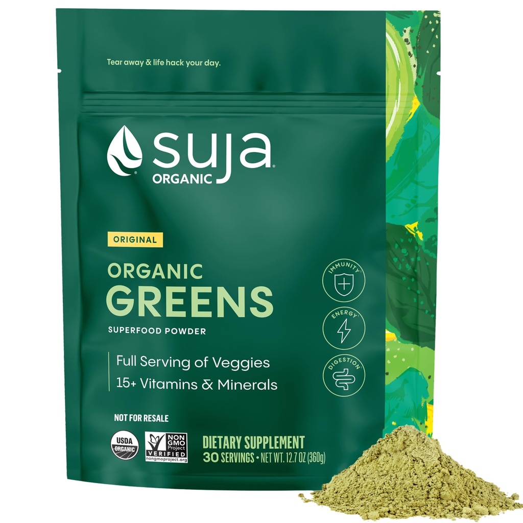 Suja Organic Greens Powder Probiotic Blend, Spirulina, Daily Superfood Drink o Smoothie Mix per il supporto immunitario, Digestione, & Energy, Vegan, Gluten Free, Non GMO, 30 Serve