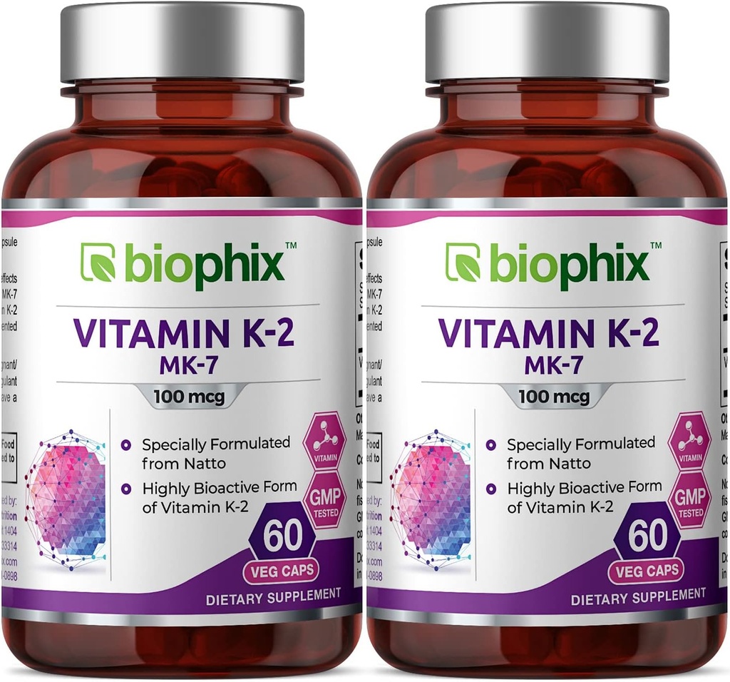 biophix Vitamin K2 MK-7-100 mcg 60 Vcaps 2 Pack - Supporta la salute immunitaria delle ossa forti
