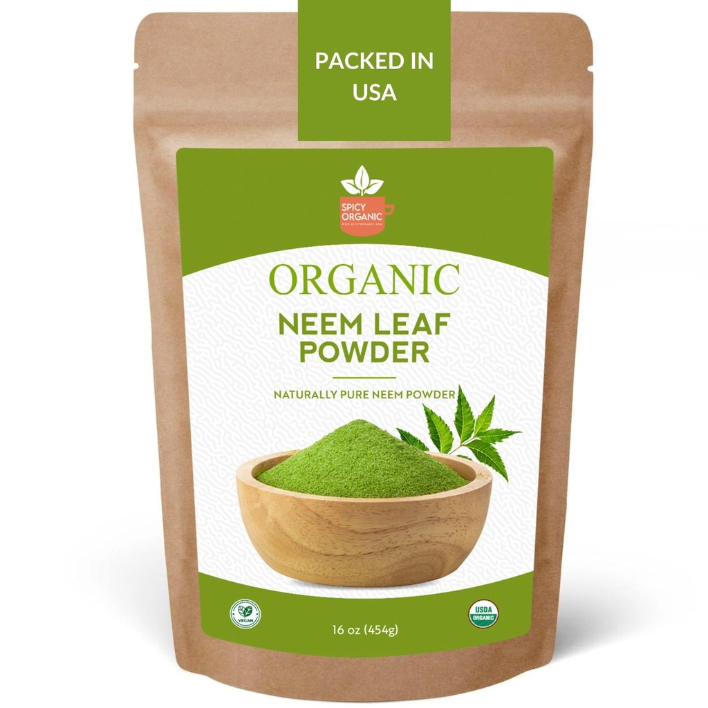 SPICY ORGANIC Neem Powder – 16 oz. - Certificato USDA Organic -Non-GMO - Foglie di Neem Dried fresche Polvere per capelli sani e pelle - Azadirachta Indica Ayurvedic Herb per il benessere generale