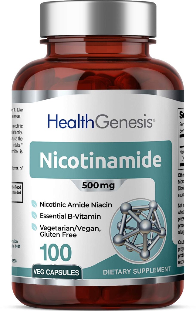 B-3 Nicotinamide 500 mg 100 Vcaps - Nicotinic Amide Niacin Natural Flush-Free Vitamin Formula - Supporta la salute delle cellule della pelle