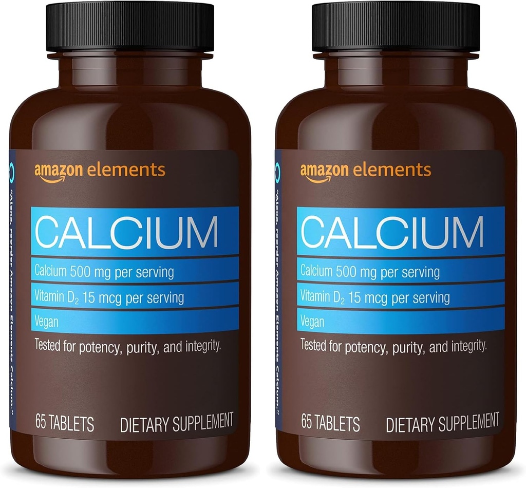 Elementi Calcium Plus Vitamina D2, 65 compresse (2 mesi di alimentazione) (Packaging May Vary) (Pack of 2)