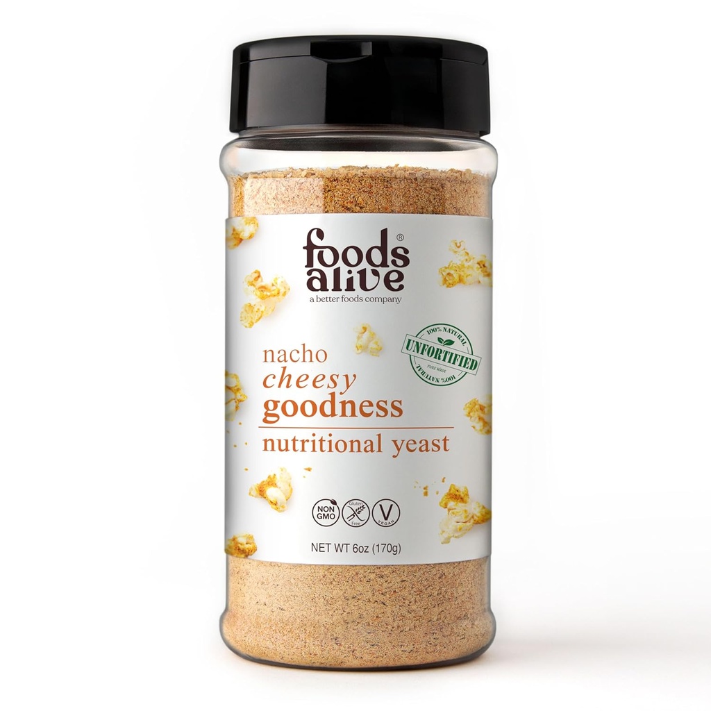 Alive Nacho Cheesy Goodness Nutritional Yeast, 6oz Shaker Jar/Non rinforzato, Vegan Cheese Powder