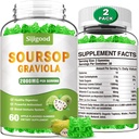 2 Pack Soursop Graviola Gummies - Organic Soursop Leaves & Fruit Extract - Digestive Aid, Immune Support & Antioxidant Properties - 120 Apple Gummies aromatizzati
