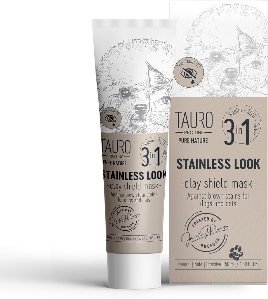 Tauro Pro Line Clay Tear Stain Remover for Dogs - Shield Mask for Eyes, Ears, Mouth, Gentle Grooming Prodotto per cani, Puppy & Cat (Stainless Look - 1.69 Fl Oz)