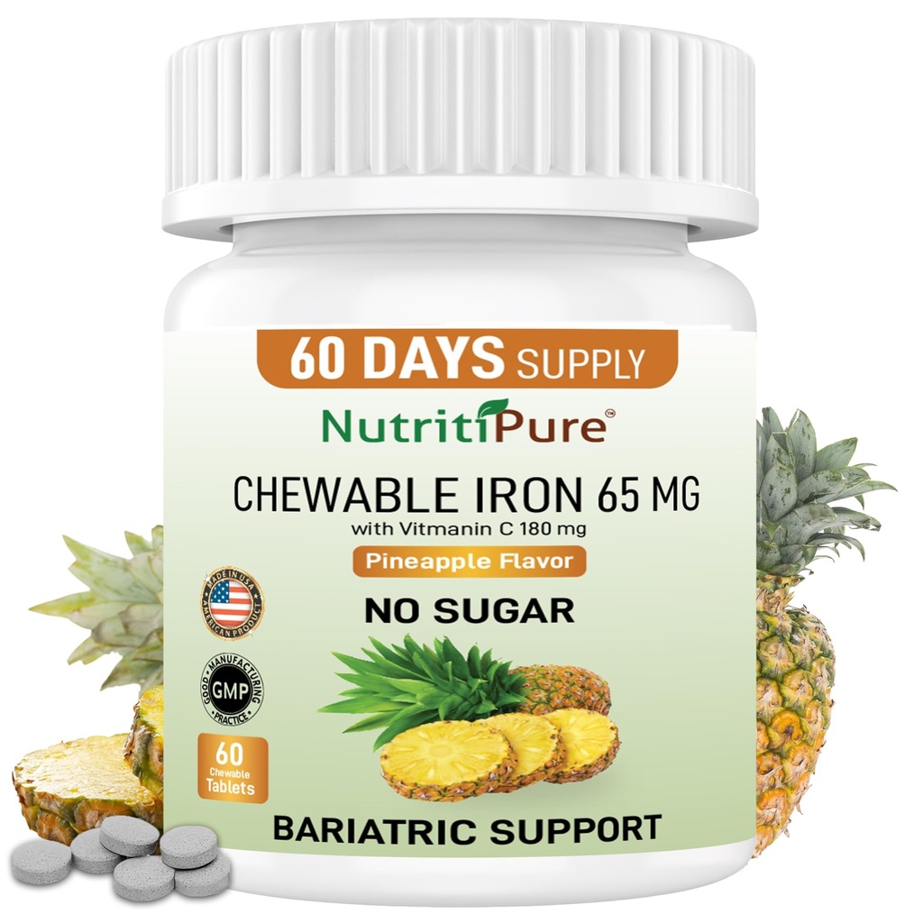 Carbonil di ferro da masticabile 65 mg con vitamina C 180 mg (per le donne/mien) - Tablet in ananas Flavor 60 Conte (1)