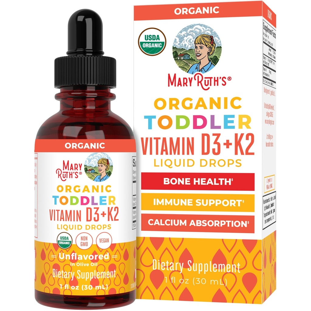 MaryRuth Organics Vitamin D3 | Vitamina K2 | Vitamina D3 K2 Gocce | K2 D3 Integratore Liquido Vitamina per Bambini | Supplemento bambini per l'assorbimento di calcio Ossa forti | Vegan | Gluten Free | 1 Fl Oz