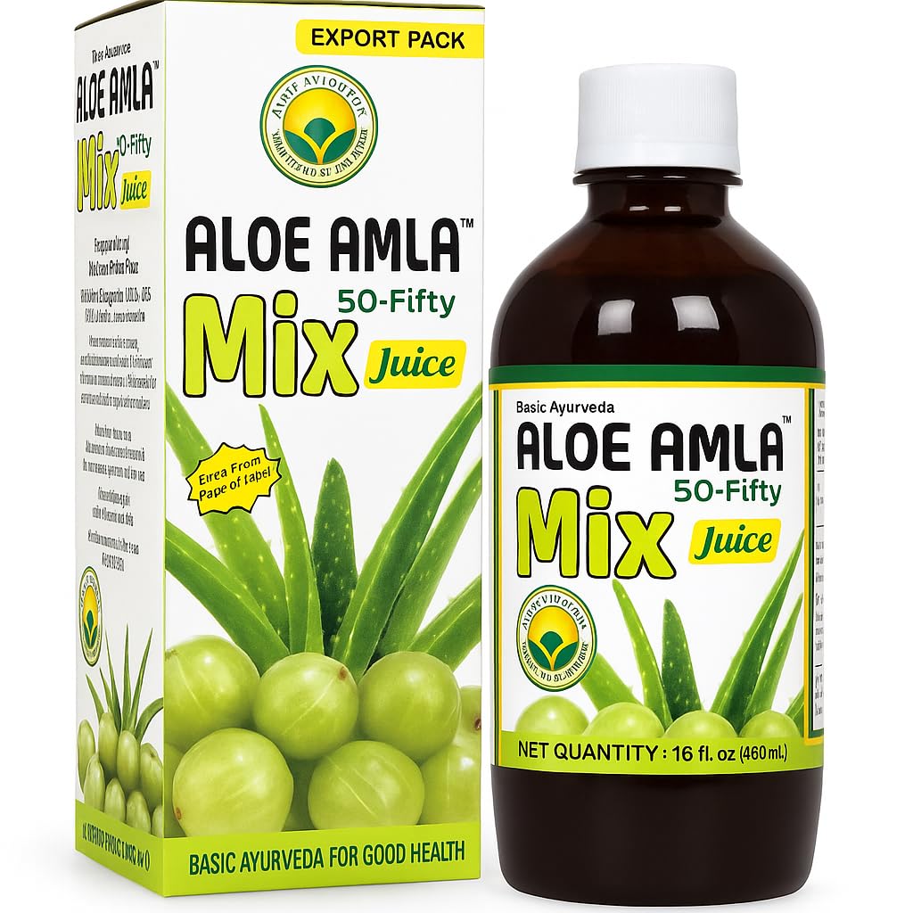 Aloe Amla Mix Juice | Blend of Aloe Vera & Amla Fruit | First Press Virgin Juice | Plant-Based Daily Drink | Vegan & Non-GMO | 16.23 Fl Oz (Pack of 2)