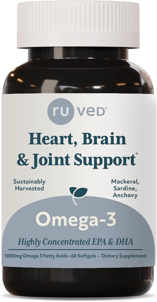 arrugginito Omega-3 - Omega 3 Fish Oil, 1000mg Per Capsule, EPA & DHA Fish Oil Supplemento per Donne & Uomini, Cuore, Cervello, & Joint Support - 60 Softgel Capsules (1 Conte)