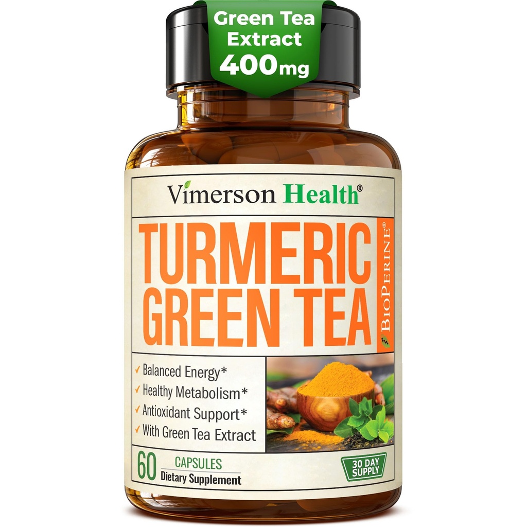 Supplemento curcumina curcuma curcuma con Estratto di tè verde (ECGC) & vitamina C per la salute comune, l'energia e l'inflazione - Curcumina tumerica organica con pepe nero - senza glutine, non OGM - 60 capsule