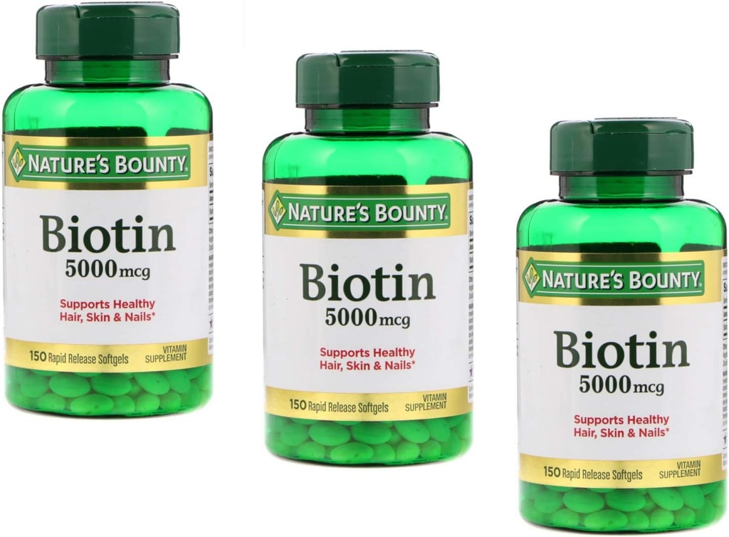 Naturas Bounty Biotin 5000mcg 150 Rapid Release Softgels (Valore Pack di 3)