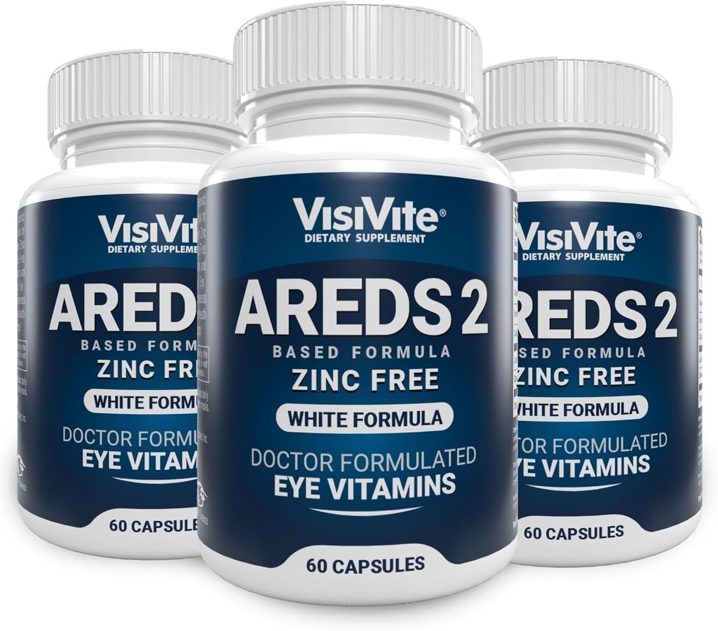 AREDS 2 Zinco Libero Occhio Bianco Vitamine - Zeaxanthin Plus Lutein Macular Eye Vitamins - Soy-Free - Zinc and Copper Free Macular Health Formula - Confezione da 3