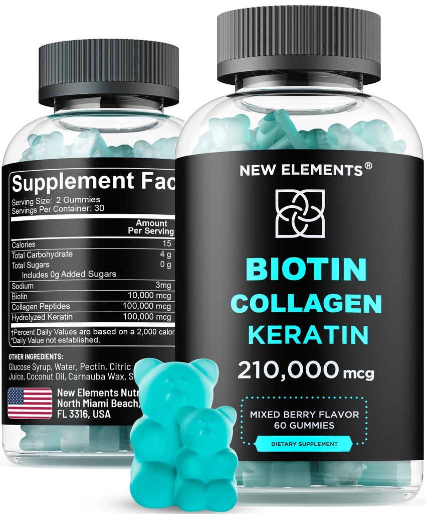 Biotina Gummies con Keratin & Collagen Peptides - Supplemento avanzato per il trattamento della crescita dei capelli per le donne e la pelle dei capelli e le vitamine delle unghie – Biotin 10000mcg | Keratin 100000mcg | Collagen 100000mcg