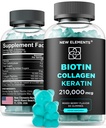 Biotina Gummies con Keratin & Collagen Peptides - Supplemento avanzato per il trattamento della crescita dei capelli per le donne e la pelle dei capelli e le vitamine delle unghie – Biotin 10000mcg | Keratin 100000mcg | Collagen 100000mcg