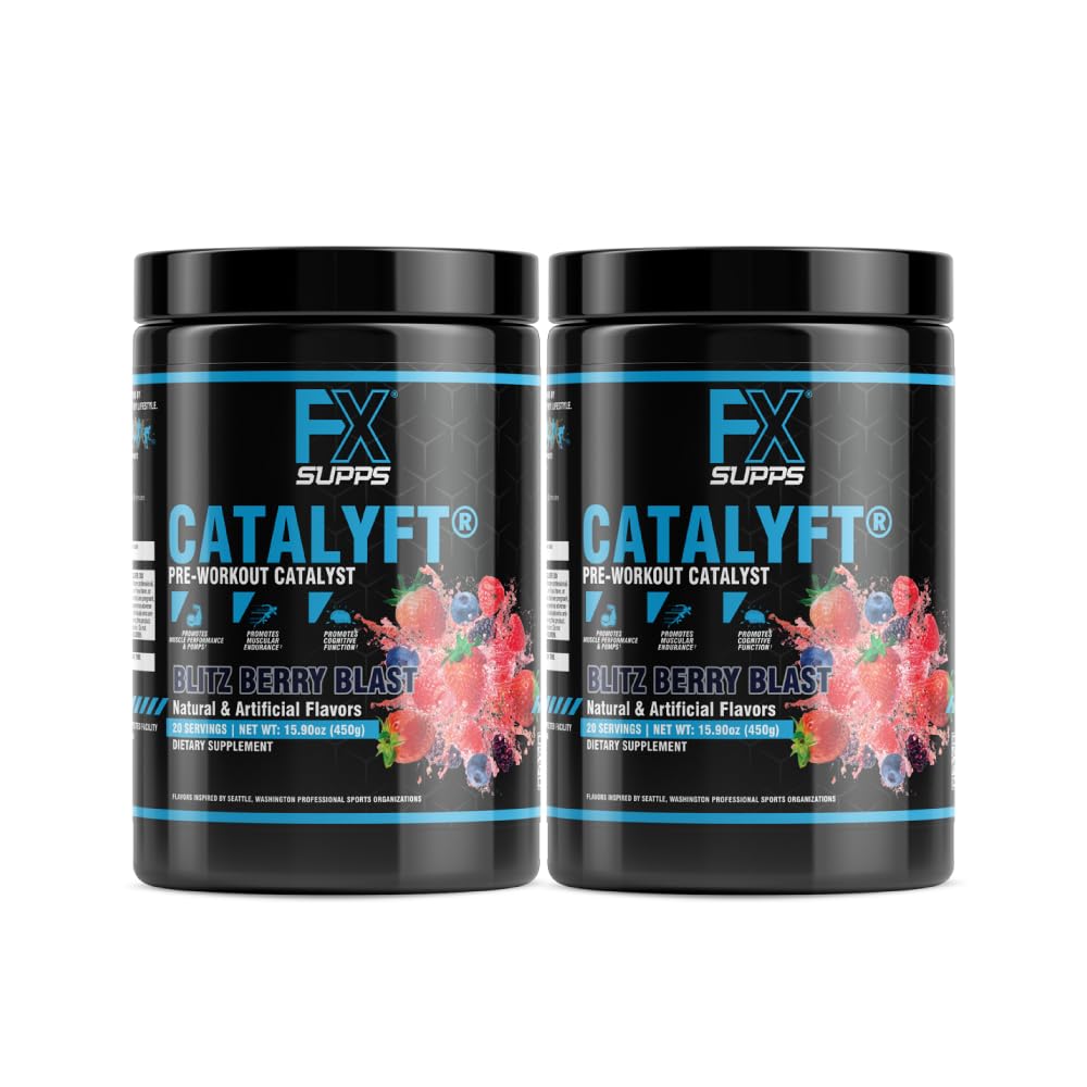 FXSUPPS Catalyft Pre-Workout Powder Drink per uomini e donne Blitz Berry Blast Mix con Creatina, Caffeina e Beta-Alanine | Migliore per pompa di energia, guadagno muscolare & messa a fuoco, 40 Servings (2-Pack)