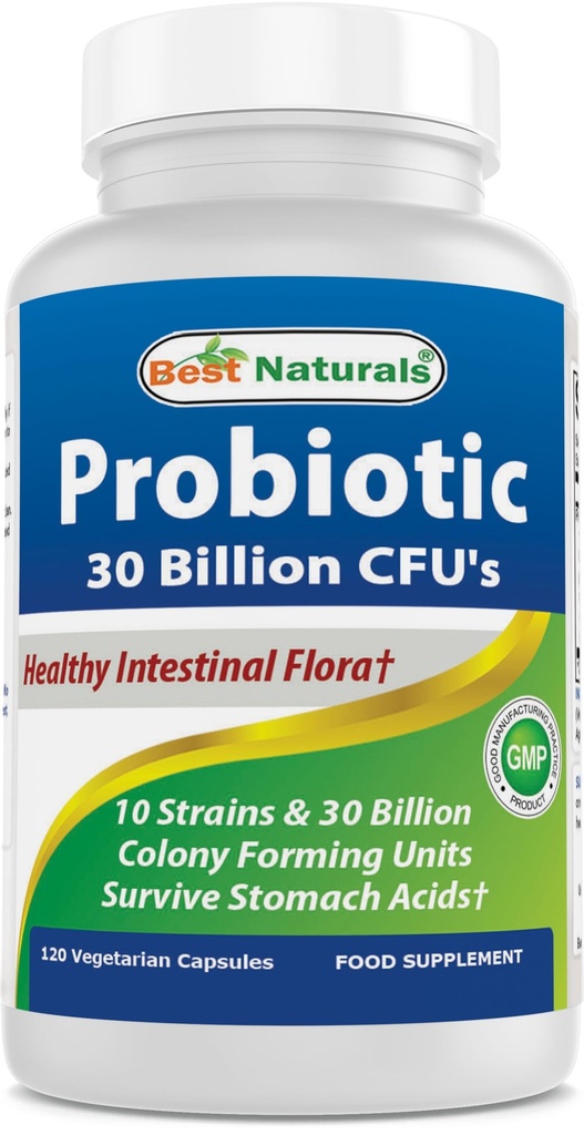 Best Naturals Probiotic 10 Strains & 30 Billion CFU Intestinal Flora, 120 Veggie Capsule - Shelf Stable probiotic (4146365)