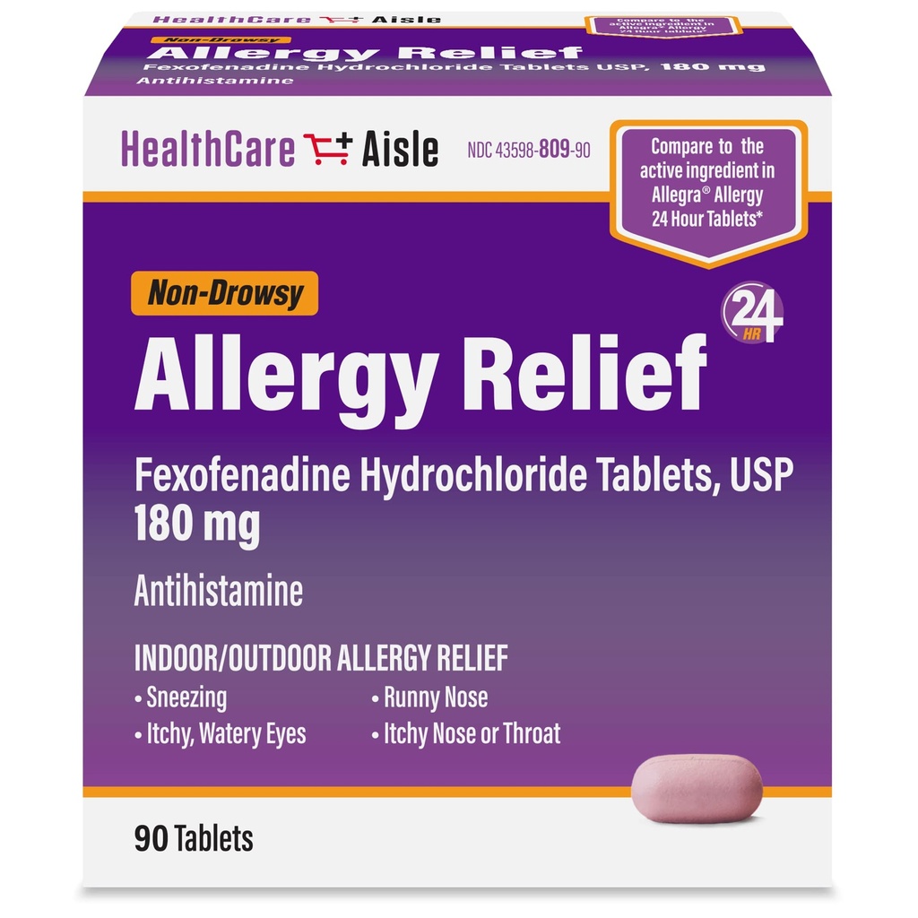 SaluteCareAisle Allergy Relief - Fexofenadine Hydrochloride Tablets USP, 180 mg, 90 Tablets, Allergy Medicine, Non-Drowsy 24-Hour Relief