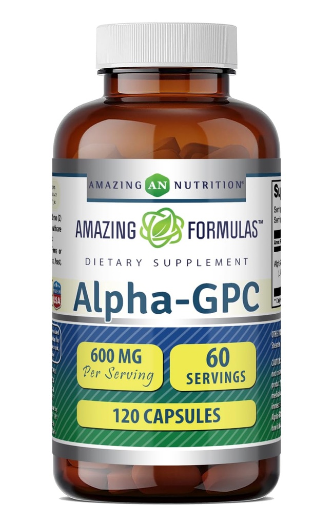 Incredibile Formulas Alpha GPC Supplemento | 600 Mg Per Serving | 120 capsule | Non-GMO | Gluten Free | Made in USA