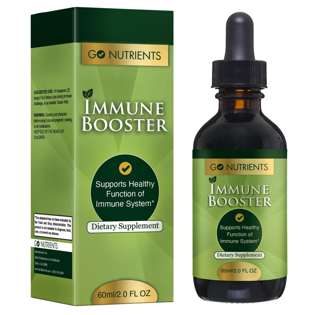 Go Nutrients Immune Booster – Liquid Herbal Support con Echinacea, Goldenseal & Usnea - 7 in 1 Rafforzare la difesa per adulti e bambini | 2 oz Tincture (48 Serve) per la difesa naturale & Wellness
