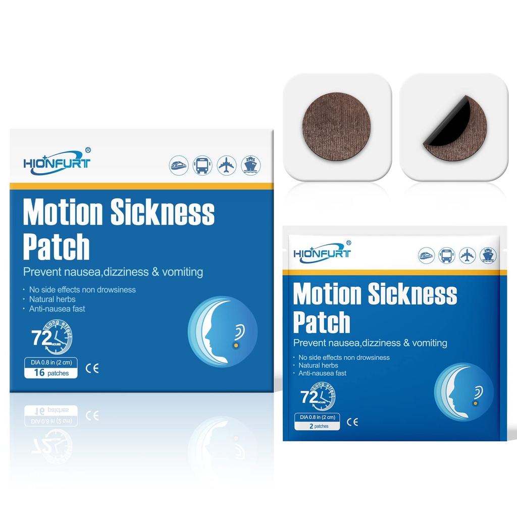 16ct Motion Sickness Patches – Sea Sickness Patches per Crociera, Auto, Aereo e Altri Viaggi – Non-Drowsy, Efficace, dura 72 ore