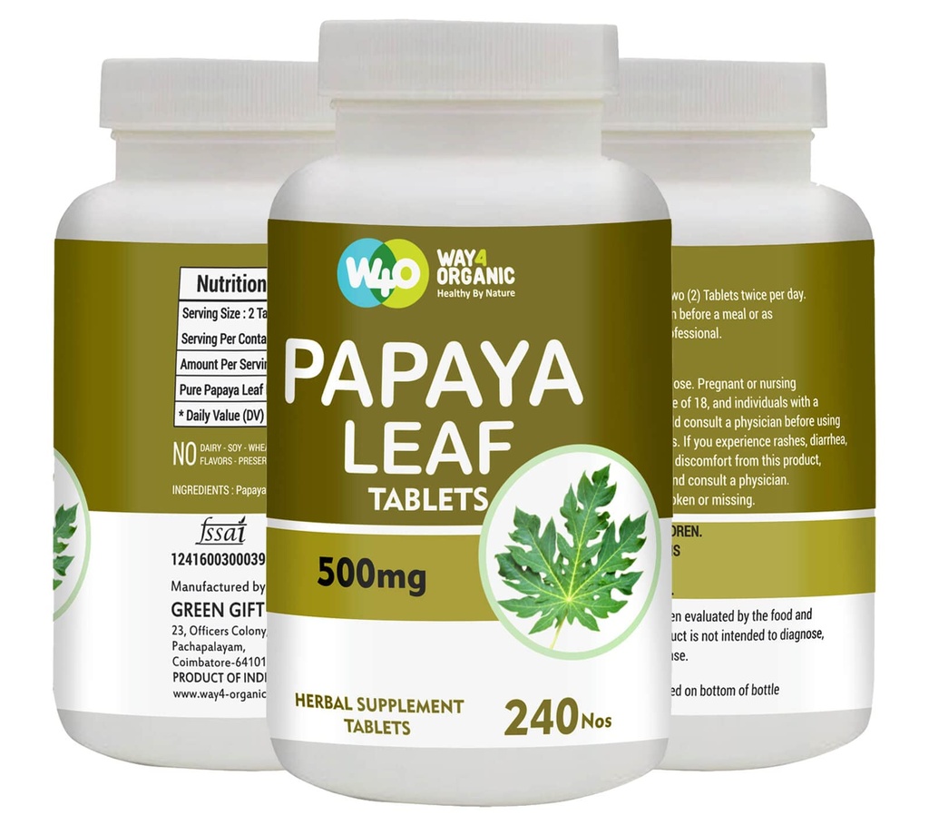Estratto di foglie di Papaya (Tablets) - 500 mg 240 pillole, Supporta l'immunità e la digestione del piatto - 60 giorni di alimentazione