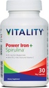 Vitality Power Iron + Spirulina | 45mg Iron | Blood Builder | Iron Deficiency Support | Vegan | Tutto Natural Supplement | Gentle on Stomach | 30 Capsule
