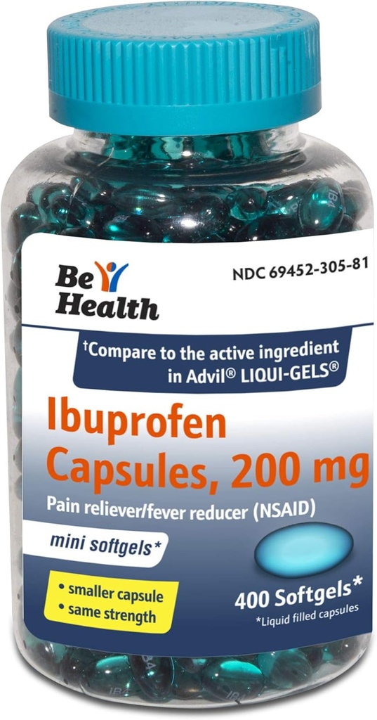 Essere salute Mini Ibuprofen 200 Mg Softgels, Riduttore di dolore / febbre, Made in USA, 400 Conte