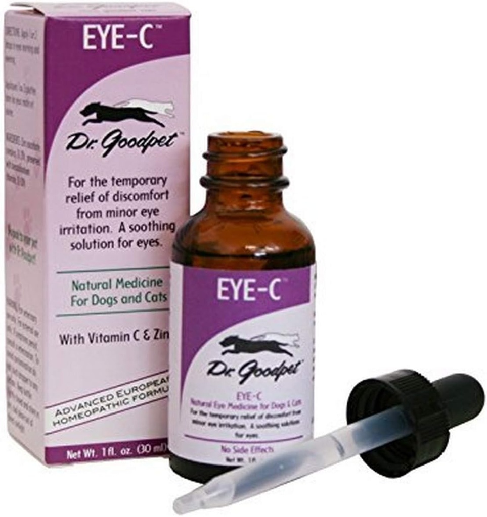 Dr. Goodpet Eye-C All-Natural Gocce per cani, gatti, cavalli, piccoli animali | Qualità umana Zinc & Vitamina C | Superior to Eye Wash | Soothes, idrata e aiuta l'irrigazione Made in the USA