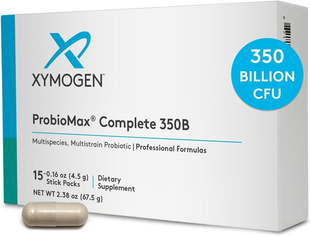 XYMOGEN ProbioMax 350B - Dairy-Free, Alta potenza 350 CFU 18-Strain Probiotic Supplement - Supporta Immune + Gut Health - Exly ProbioMax 350 DF (15 Single Serving Stick Packs)