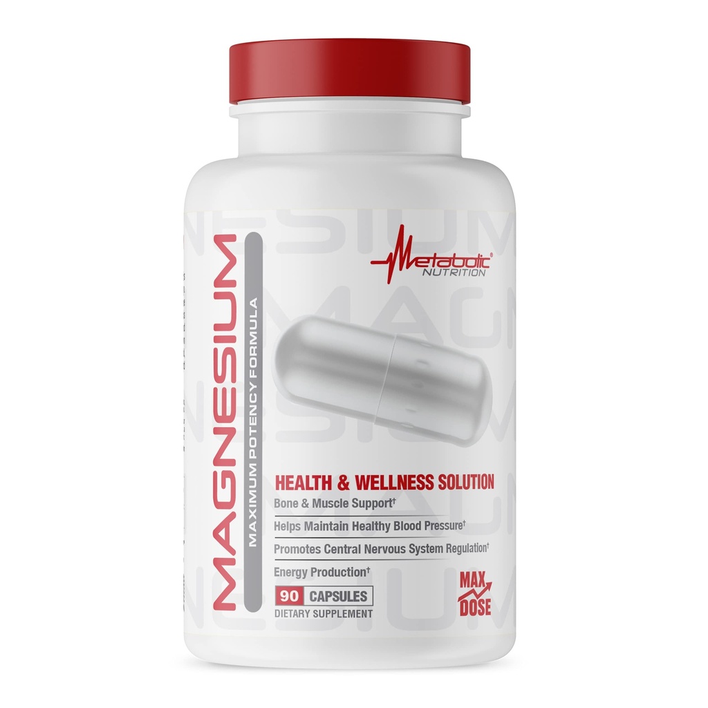 Nutrizione metabolica Magnesio, 650mg per porzione, Non OGM, Vegan, Gluten Free, 90 capsule