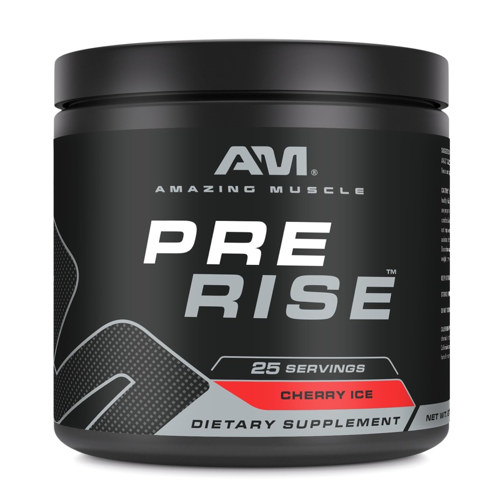Incredibile Muscolo Pre Rise | Pre-Workout Powder Supplement con Caffeina e Beta-Alanina per Uomini e Donne | 25 Serve (25 Serve, Ghiaccio di Ciliegio)