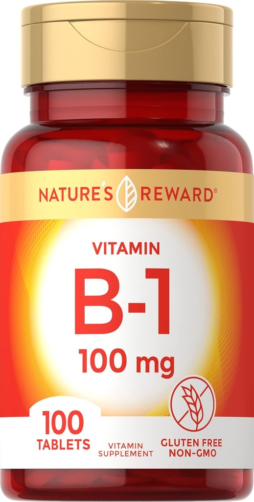Vitamina B1 100mg (Thiamine) - 100 Count - Vegetariano, Non OGM & Gluten Supplemento gratuito - by Nature's Reward