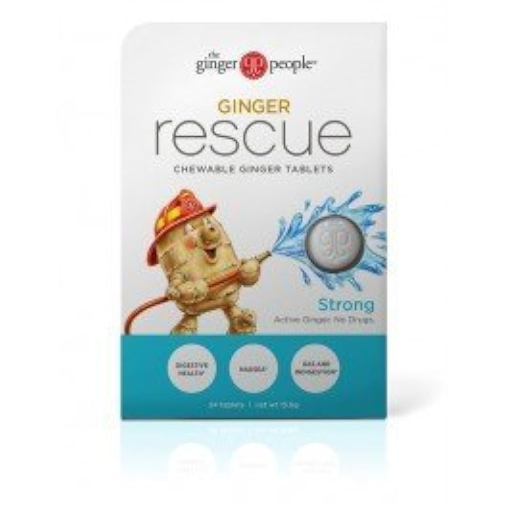 Il Ginger People Ginger Rescue® Chewable Tablets Drug Free Digestive Health, 5.5 oz Chewable Tablets, Forte Ginger Flavor, 0.55 Oz, 10 Count Caddy (240 compresse)