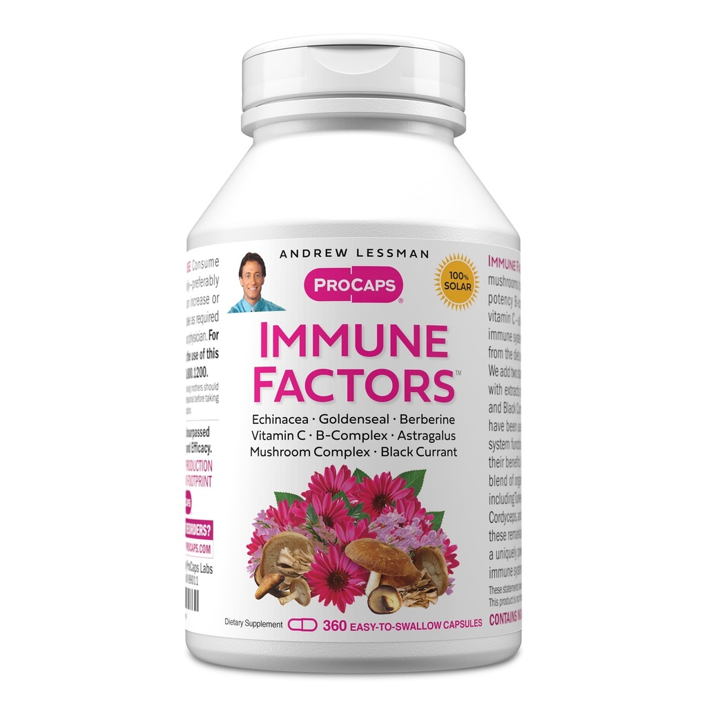ANDREW LESSMAN Immune Factors 360 Capsule - Echinacea, Goldenseal, Vitamina C, Astragalus, Berberina, Mushroom Blend, Black Currant. Supporta e promuove il sistema immunitario e le difese naturali