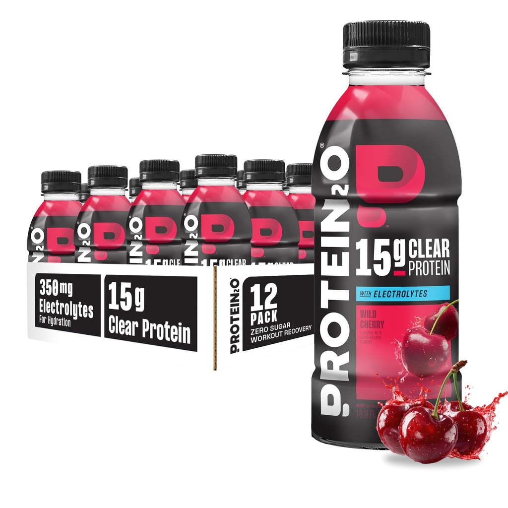 Protein2o Hydration Drink - 2-in-1 Liquido Chiaro Whey Protein Isolate ed Elettrolyte Drink - 15g Protein, Vitamine B5, B6 - Post-Workout Recovery - 16.9 Fl Oz - 12 Conte Wild Cherry