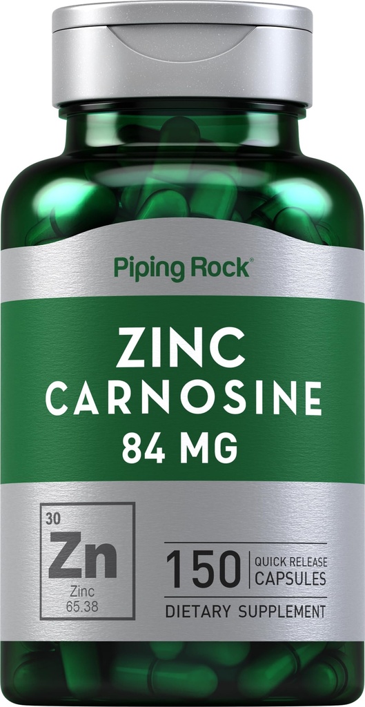 Piping Rock Zinc Carnosine Supplemento | 84mg | 150 capsule | Non OGM, Gluten Free