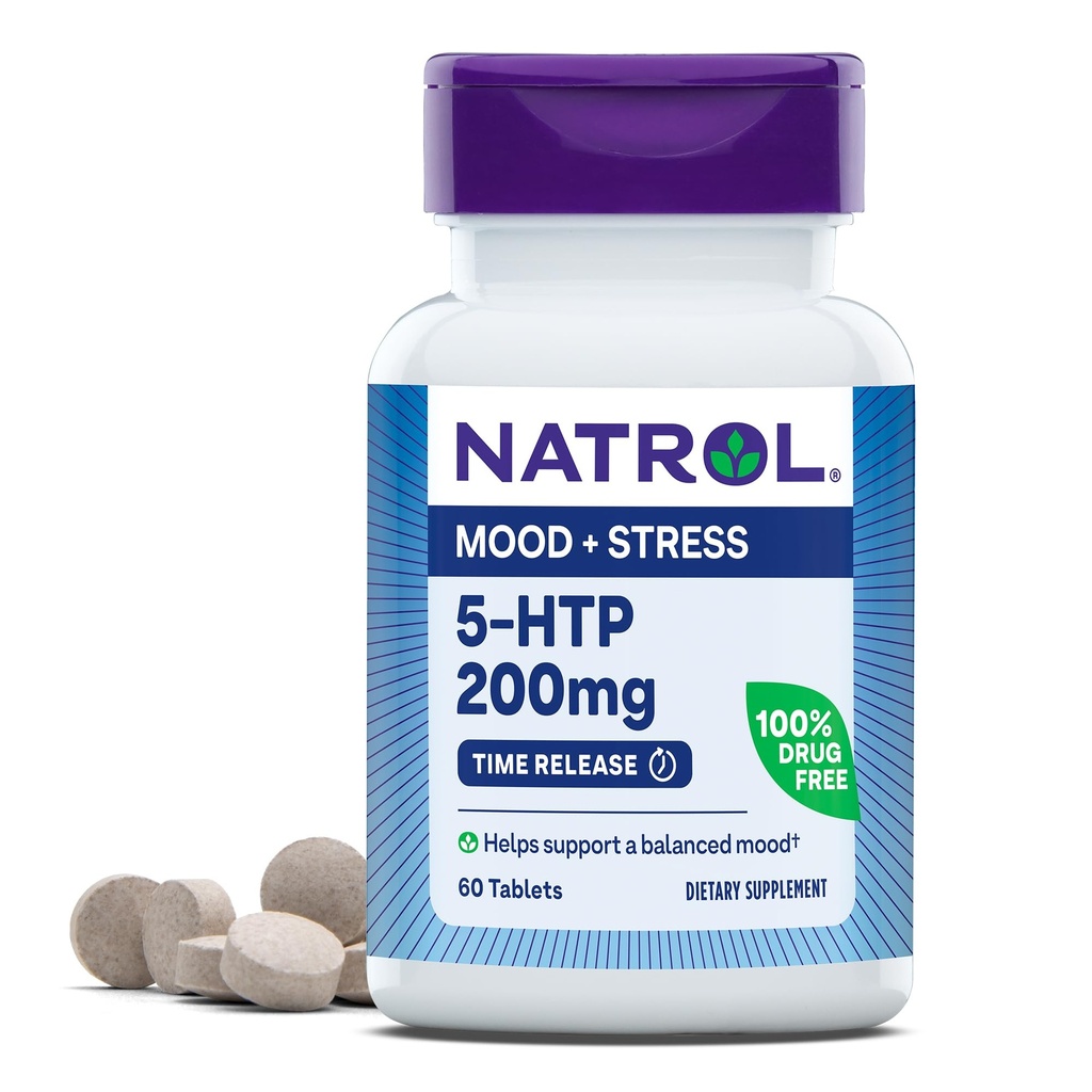 Natrol 5-HTP 200mg, supplemento dietetico aiuta a sostenere un bilanciato mood, 60 compresse rilascio di tempo, alimentazione di 60 giorni
