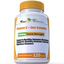 High Dose Extra Forza 1200mg Vitamina C + Complesso di zinco per il supporto immunitario Salute 120 Capsule 2 mesi di alimentazione Veggie Capsule Non OGM Gluten Free Vegan