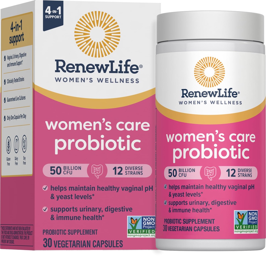 Rinnovare la vita Femminile capsule probiotici, 50 miliardi di CFU Garantiti, Supporta pH Balance, Vaginale, Urinario, Digestivo e Immune Salute(2), L. Rhamnosus GG, Dairy, Soia e Gluten-Free, 30 Conte