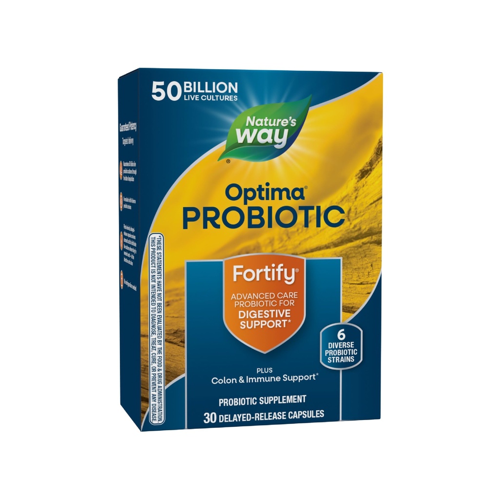 Via Natura Fortificare Optima Probiotico per gli uomini e le donne, 50 miliardi di culture dal vivo, 6 Strains, Supporti Salute Digestiva e Immune*, 30 capsule (Packaging May Vary)