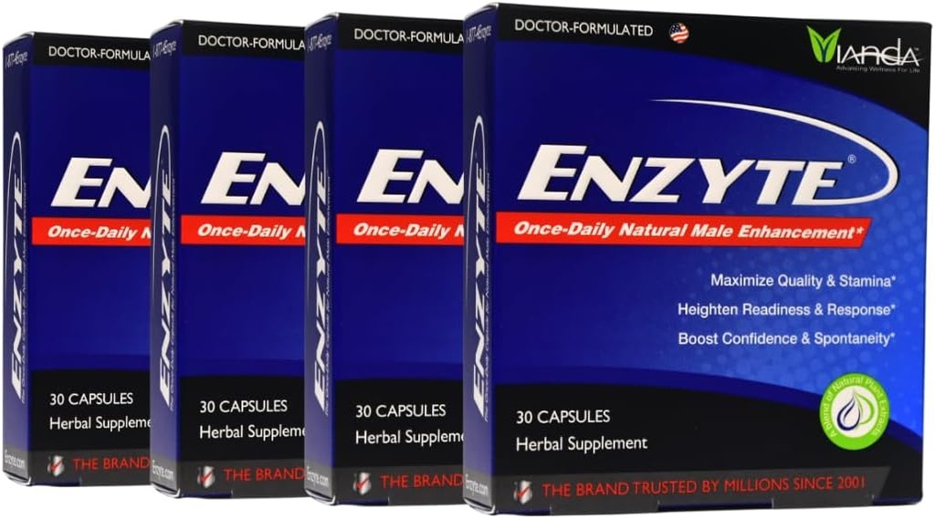 Enzite® Natural Male Enhancement Bundle per la qualità e la stamina con Ginseng asiatico, Ginkgo Biloba, Estratto di semi di uva, Arrapato Goat Weed - 4 Pack Bundle