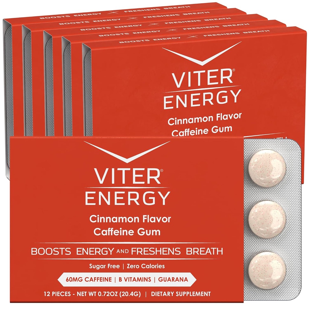 Viter Energy Caffeina Caffeina Caffeina, B Vitamine, Guarana, Zucchero Libero. (Cinamone, 12pcs, 6 Pack)