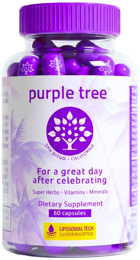 viola albero post-calcolazione supplemento benessere | Liposomal Dihydromyricetin (DHM), L-Glutathione, cardo latte per il supporto e l'idratazione del fegato | Electrolytes, B Vitamins, Willow Bark | 60 capsule
