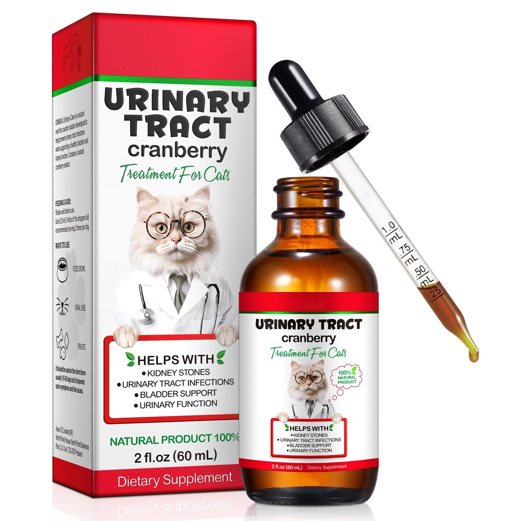 Tratto urinario per i gatti, Trattamento di infezione del tratto urinario del gatto naturale Gocce Supporta la vescica, Pietra del rene, Cat UTI, Supplemento di supporto della vescica del rene del mirtillo, Sapore di pollo - 60ml / 2.02oz