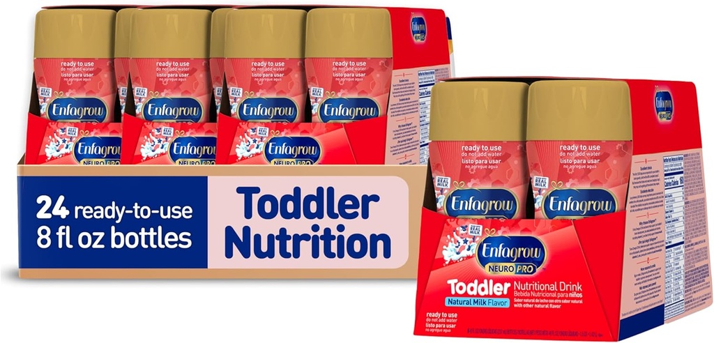 Enfagrow NeuroPro Toddler Nutrizione Bevanda, Fatto con latte reale, Brain-Building Omega-3 DHA, Nutrienti per la crescita e il supporto immunitario, Non-OGM, Pronta all'uso, 8 fl Oz (24 bottiglie)
