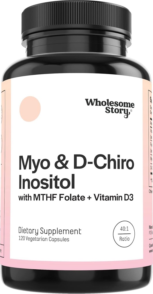 M-y-o in-os-itol & D-Chiro Inositol capsule con MTHF, Folate, Vitamina D| Supporto per funzione ovarica, bilancia ormone e livelli di omocisteina | Integratori di fertilità per le donne | 40:1 Ratio