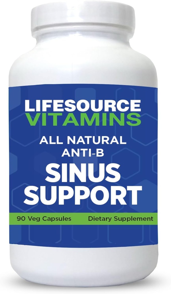 Vitamine LifeSource Tutto Natural Anti-B Sinus Support – 14 Tutti Ingredienti Naturali - 90 Capsule - Formula Proprietario