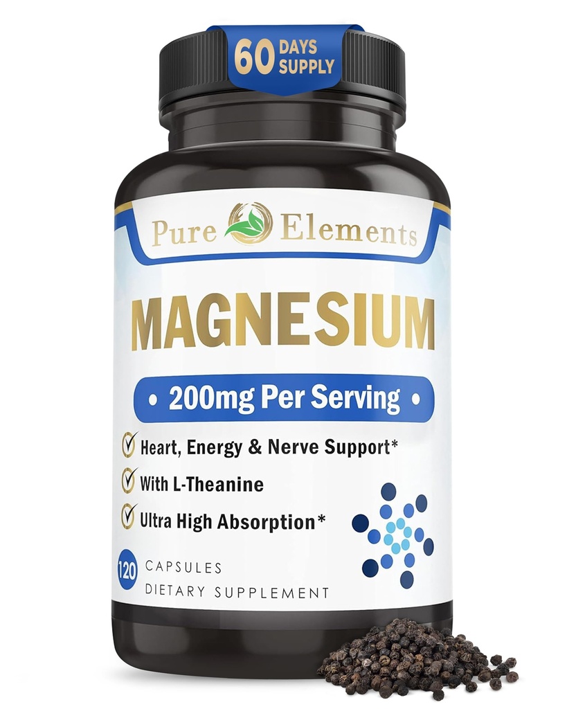 Glycinate di magnesio con L-teanina, Potassium e Peper nero - Ultra ad alto assorbimento, 120ct